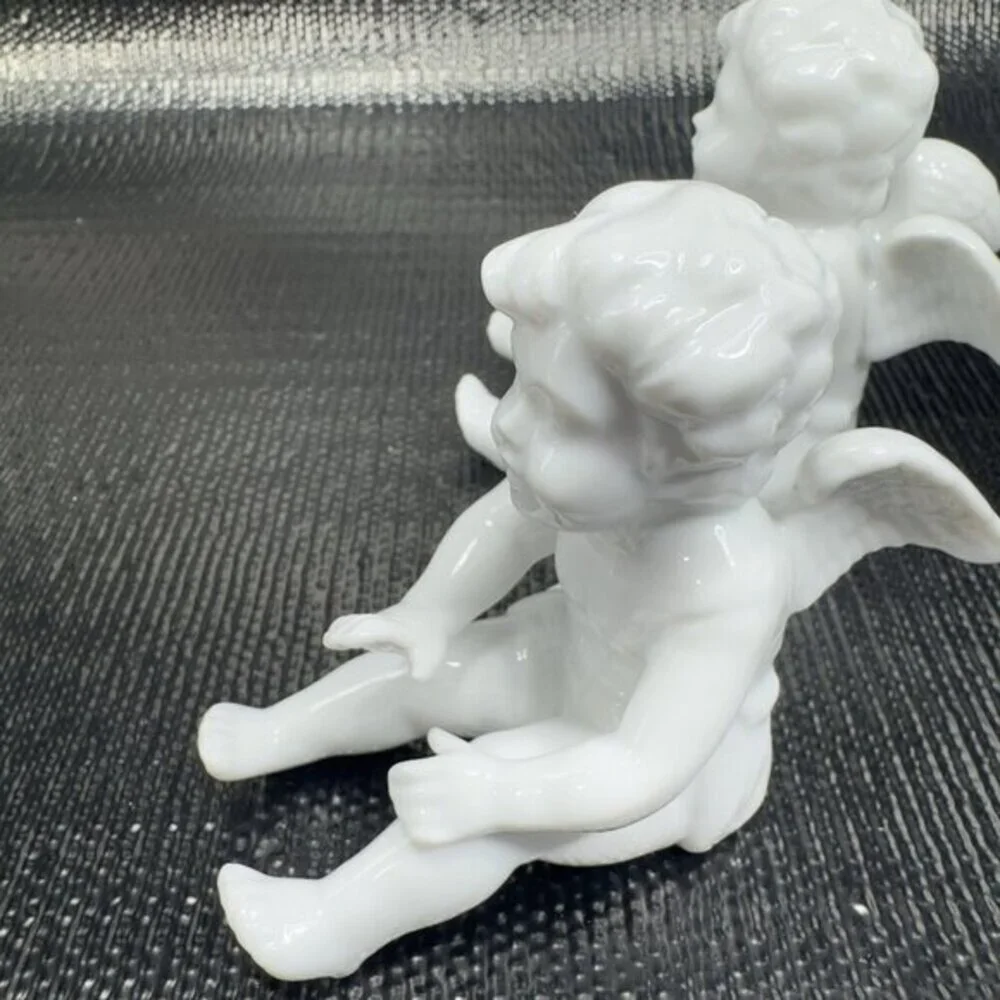 Fitz And Floyd White Porcelain Angel Cherub Set 2‎ Figurine W Original Stickers